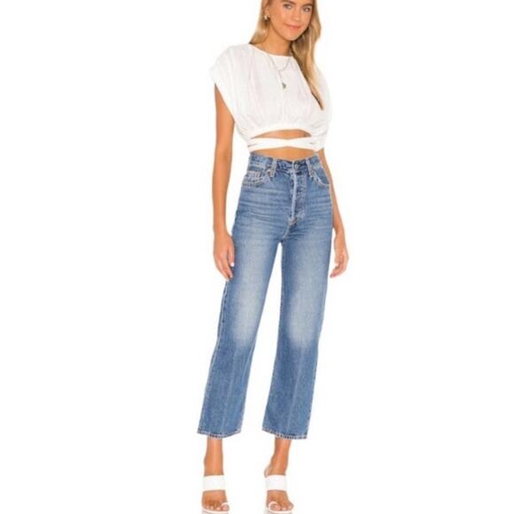 Levi's Ribcage Straight Women's Ankle Jeans in At The Ready Medium Wash Sz 24 - Picture 1 of 14